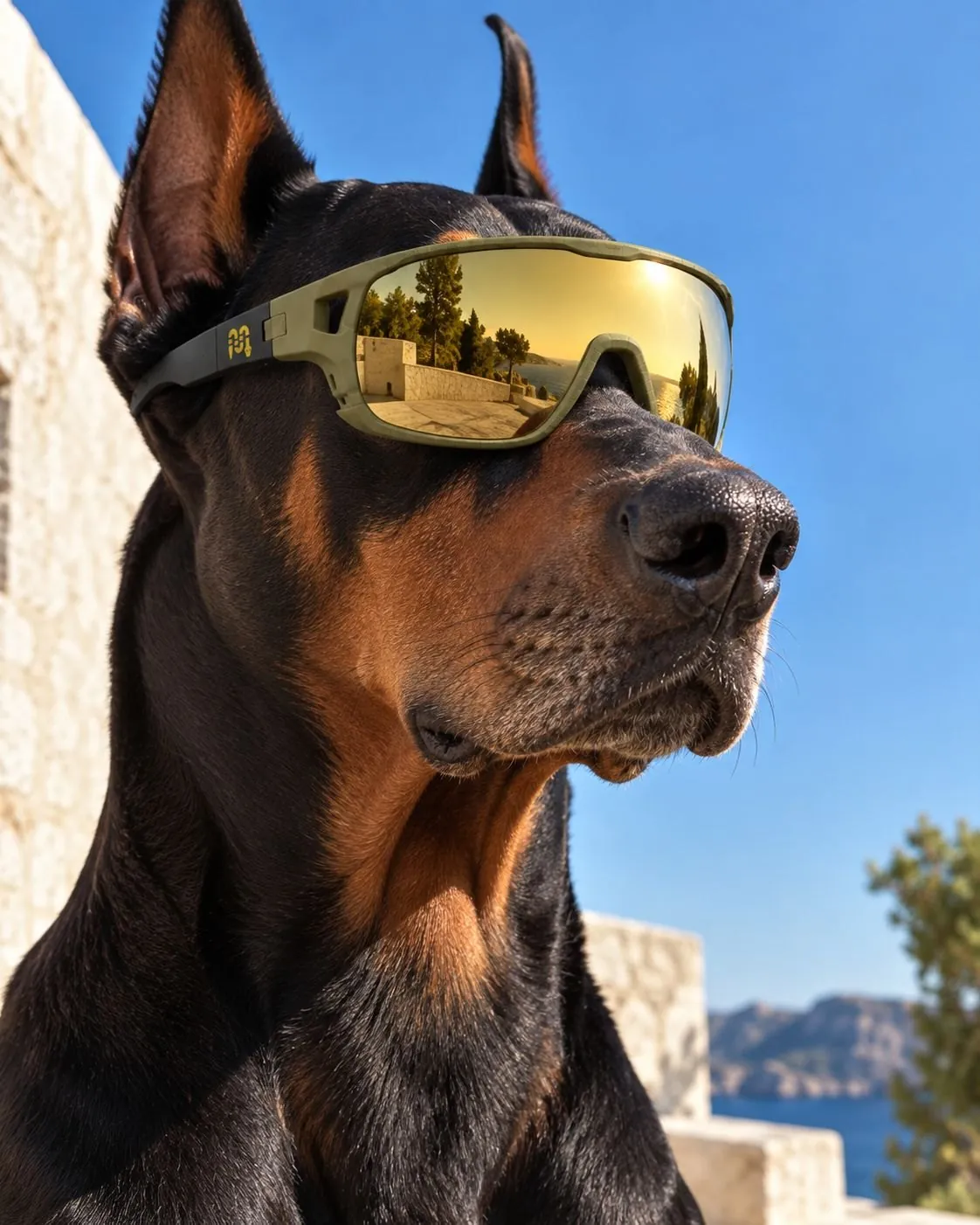 Dobermann con occhiali Mamba, montatura verde